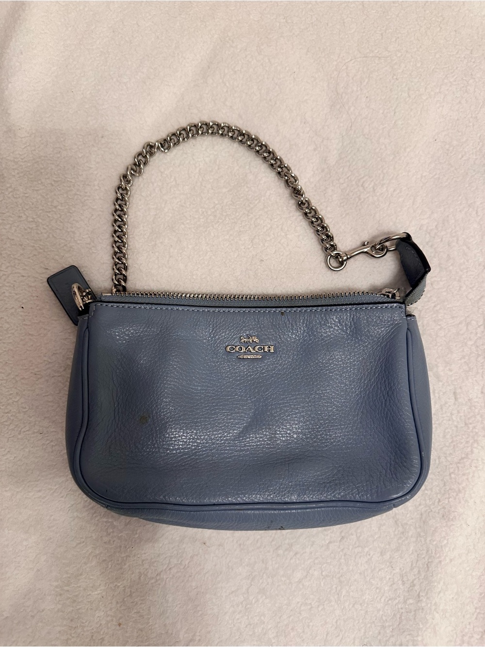 Coach Blue Leather Shoulder Pouch with Chain Strap
